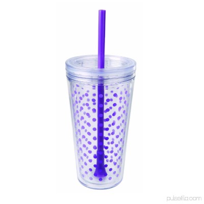 Wilton Copco Minimus 24oz Double Wall Tumbler With Removable Straw - Purple Dots